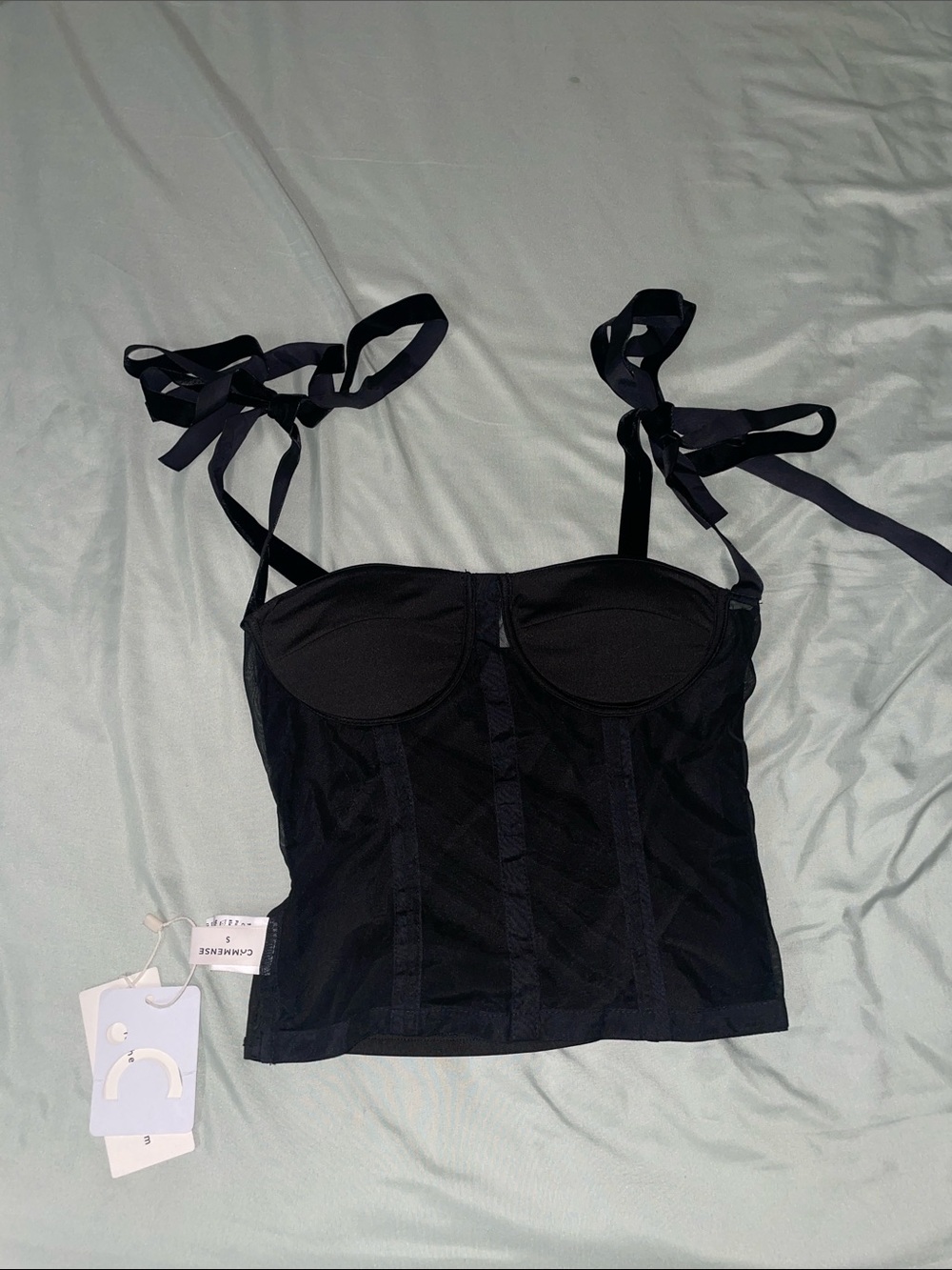 Commense Black Tie-Shoulder Bustier Cami